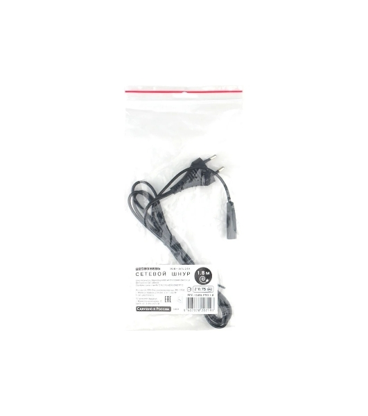 Шнур PowerCube ШВВП-АП 2*0,75 S52C7-250-2,5-1,8, черный, 1,8 м, S52 - C7, 2-pin