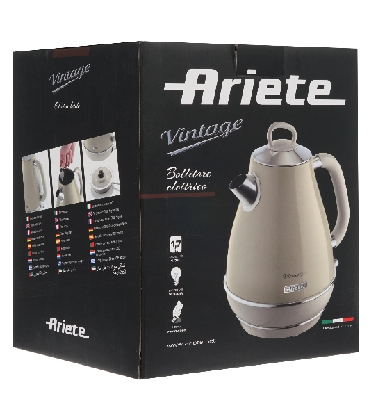 Электрочайник Ariete 2869/03 бежевый, 1.7 л, 2000 Вт, скрытый нагревательный элемент