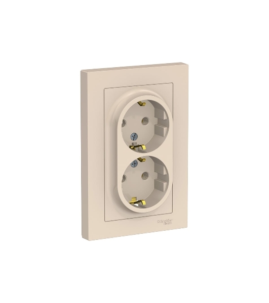 Розетка 2-м AtlasDesign с заземл. 16А в сборе беж. SchE ATN000224