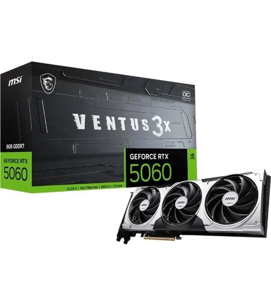 Видеокарта MSI PCI-E 5.0 RTX 5060 8G VENTUS 3X NVIDIA GeForce RTX 5060 8Gb 128bit GDDR6 2602/28000 HDMIx1 DPx3 HDCP Ret