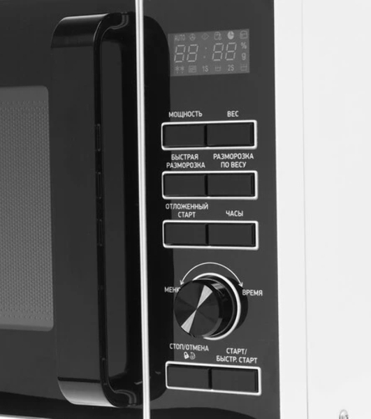 Микроволновая печь BBK 25MWS-970T/WB белый, 25 л, 900 Вт, переключатели - кнопки, поворотный механизм