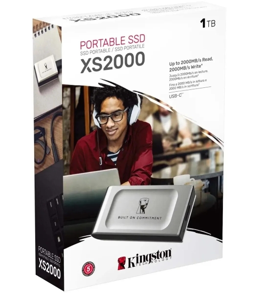 Внешний SSD Kingston XS2000, 1TB, USB 3.2 Gen 2x2 Type-C, R/W 2000/2000, серебристый