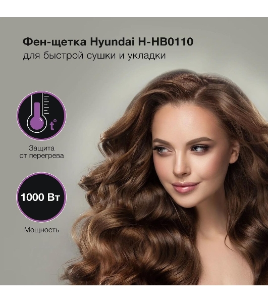 Фен-щётка Hyundai H-HB0110 синий, 1000 Вт, ионизация, 40/50 мм