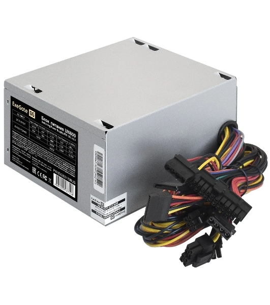 Блок питания ExeGate UN800, 800W, (ATX, SC, 12cm fan, 24pin, 2x(4+4)pin, 2xPCI-E, 5xSATA, 3xIDE, кабель 220V 1,8м с защитой от выдергивания)