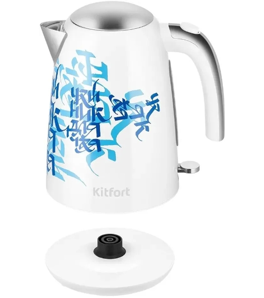 Чайник электрический Kitfort КТ-6772 1.7 л, 2200 Вт, белый/синий корпус: металл/пластик