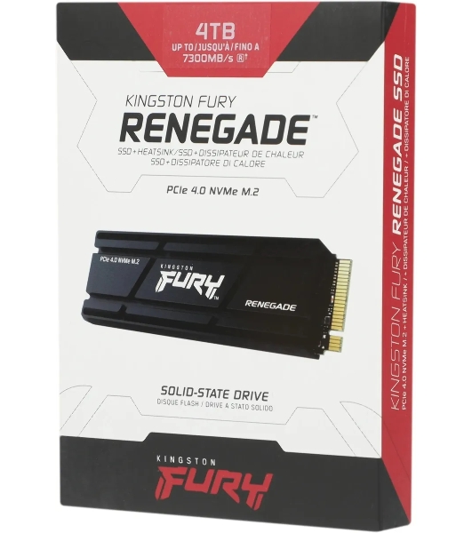 Накопитель SSD Kingston Fury Renegade, 4Tb, PCIe 4.0 x4, M.2 2280, NVMe, R/W 7300/7000, с радиатором