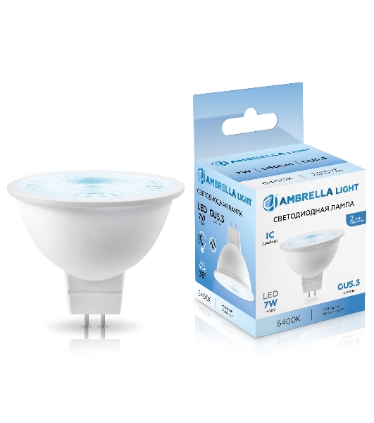 Лампа светодиодная	Ambrella light 170716 LED MR16 7W IC GU5.3 6400K 175-265V 38°