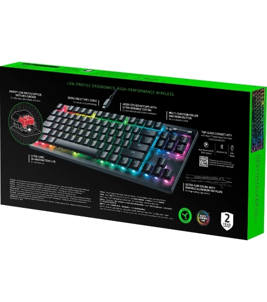 Клавиатура Razer DeathStalker V2 Pro Tenkeyless гибридная, USB Type-A, Bluetooth, радиоканал, чёрный