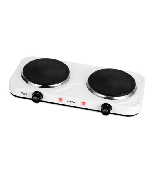 Плита настольная электрическая Centek CT-1507 белый, 2 кВт, ТЭН, конфорки - 2, эмаль, поворотные переключатели