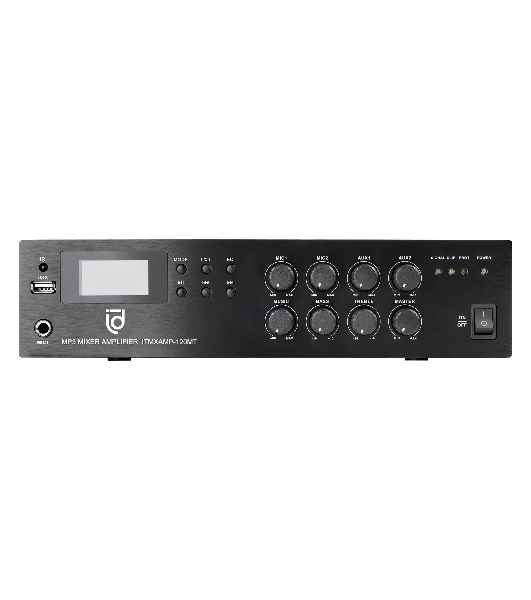 Микшер-усилитель Intrend ITMXAMP-120MT MP3, FM тюнер, USB, Bluetooth, 2хMic/3хLine входы, 1хLine выход,120 Вт, 4/8Ом/100V, IR-пульт в комплекте