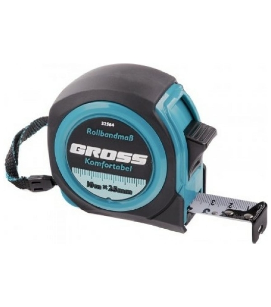 Рулетка Gross 32564 Komfortabel, 10 м х 25 мм обрезиненный корпус