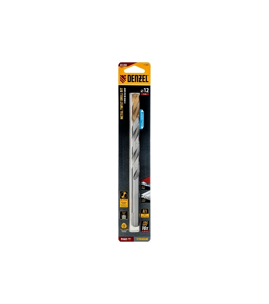 Сверло спиральное по металлу Denzel 12 x 205 мм, Р6М5, Golden Tip, удлиненное