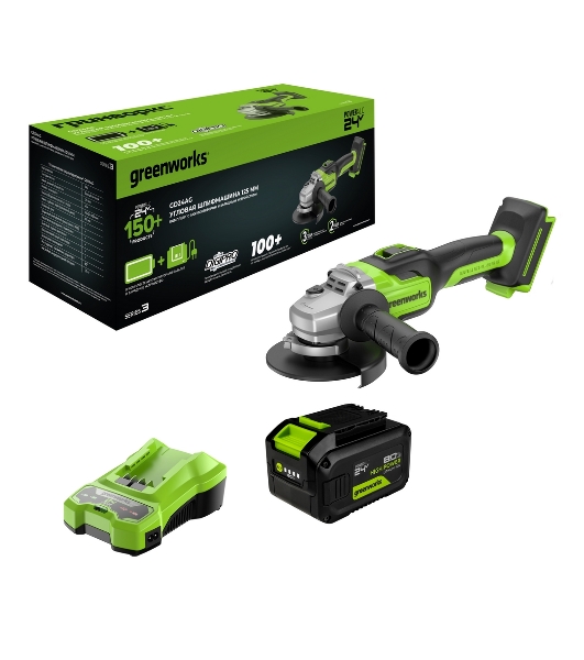 Углошлифовальная машина Greenworks GD24AG 758Вт 10500об/мин рез.шпин.:M14 d=125мм (3200207CUH)
