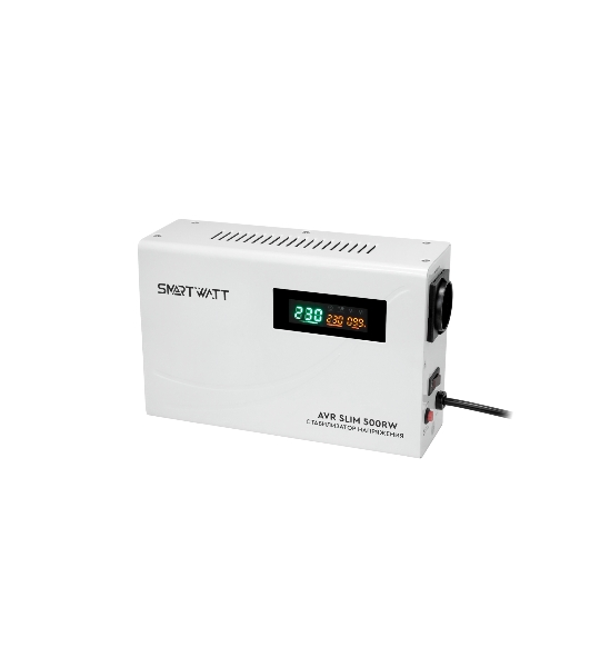 Настенный стабилизатор напряжения SMARTWATT AVR SLIM 500RW (100W - 260W, 500VA, 0.5 кВт, 50 Гц, розеток — 1, LED-диспле