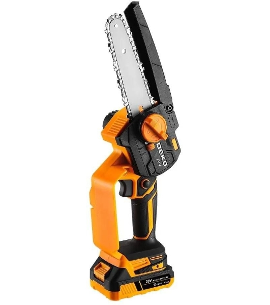 Пила цепная аккумуляторная DEKO DKCHS 20-6 PRO, 4' и 6', 20В, 2x2.2А·ч, 2 шины и 2 цепи в кейсе