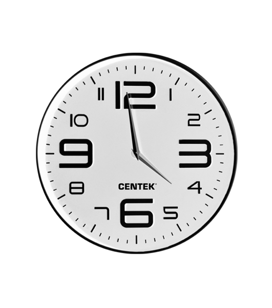 Часы настенные Centek СТ-7101 White 30 см диам., круг, объемные цифры, плавный ход