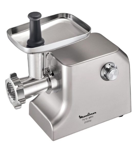 Мясорубка электрическая Moulinex ME858D32 серебристый, 2100 Вт, 5.5 кг/мин, реверс, защита от перегрузки, насадки - 8