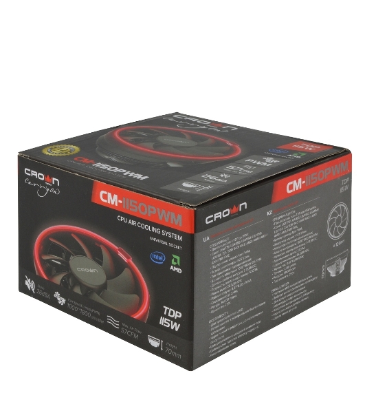Кулер для процессора Crown CM-1150PWM RED v2 черный, 105 мм, алюминий, 1800 об/мин, 26.3 дБ, 4 pin, 115 Вт, 70 мм