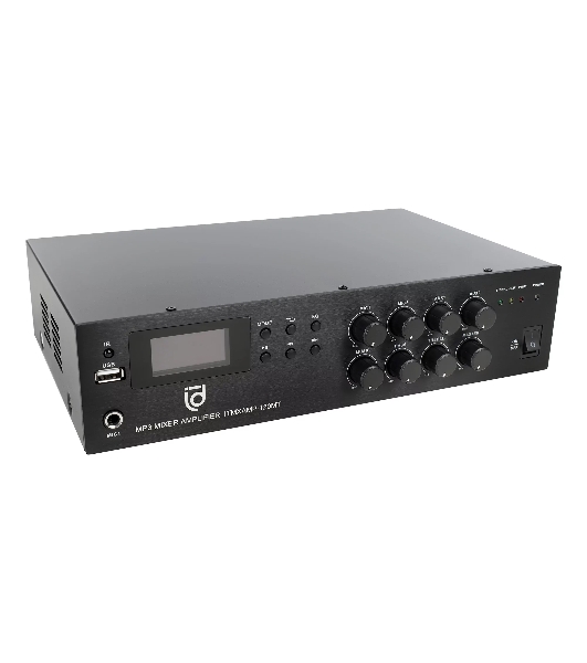 Микшер-усилитель Intrend ITMXAMP-120MT MP3, FM тюнер, USB, Bluetooth, 2хMic/3хLine входы, 1хLine выход,120 Вт, 4/8Ом/100V, IR-пульт в комплекте