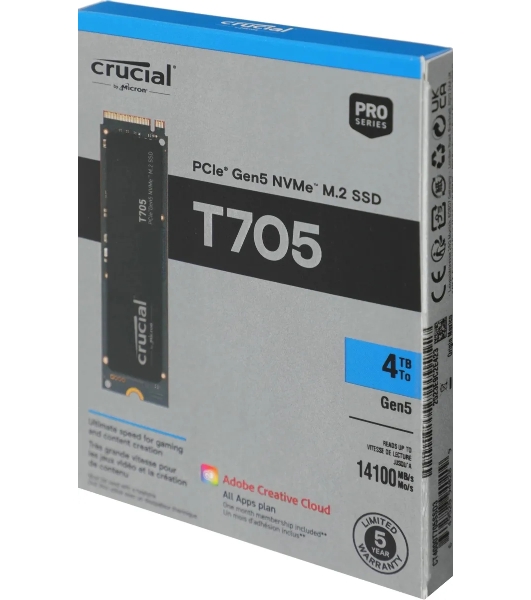 Накопитель SSD Crucial T705 4Tb PCIe Gen5 NVMe M.2 SSD CT4000T705SSD3