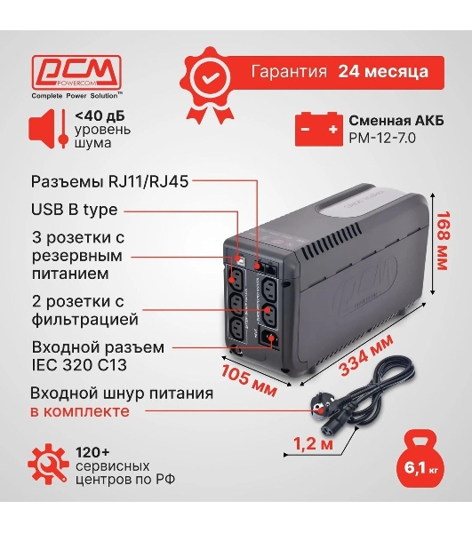 Источник бесперебойного питания Powercom Imperial IMP-525AP 315Вт 525ВА черный