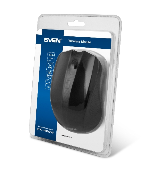 Мышь беспроводная SVEN RX-400W черный, 1400 dpi, радиоканал, USB, кнопки - 4