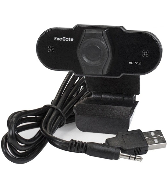 Веб-камера ExeGate BlackView C525 HD 1280x720, 30 кадр/с, USB Type-A, микрофон (шумоподавление), шторка приватности, универсальное крепление
