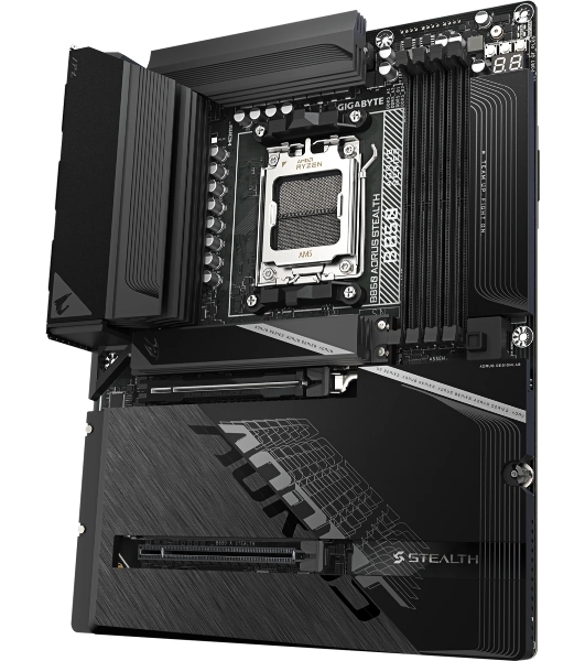 Материнская плата Gigabyte B850 AORUS STEALTH, AM5, AMD B850, 4xDDR5, 2xSATA, 4xM.2, 1xPCIe 5.0 x16, 1xPCIe 4.0 x16, 1xHDMI, 1x5Gb LAN, Wi-Fi 7, Bluetooth 5.4, 1xUSB-C 10Gbps, 2xUSB-A 10Gbps, 4xUSB-A 5Gbps, 4xUSB-A 2.0, 3x3.5 мм + S/PDIF оптический, 7.1, ATX