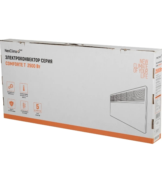 Конвектор электрический Neoclima Comforte T2.5 ЭВНА-2,5/230С2белый, 2500 Вт, 25 м2, термостат