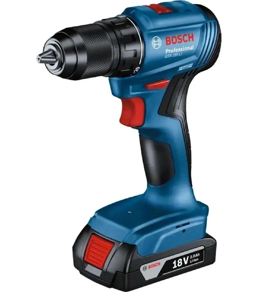 Дрель-шуруповерт Bosch GSR 185-LI, 18 В, 2 Ач, 50 Нм, бесщеточный