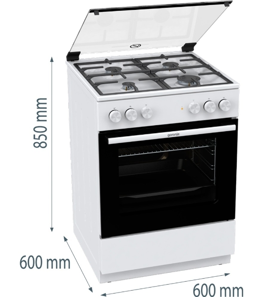 Плита комбинированная Gorenje GK6A20WF белый, конфорок 4 газовых, духовка 65 л, 60 см x 85 см x 60 см