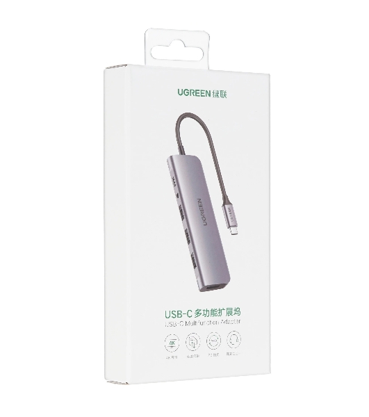 USB-концентратор UGREEN CM136-80132, USB Type-C, USB 3.0/HDMI/USB Type-C PD/AUX (3.5мм), USB