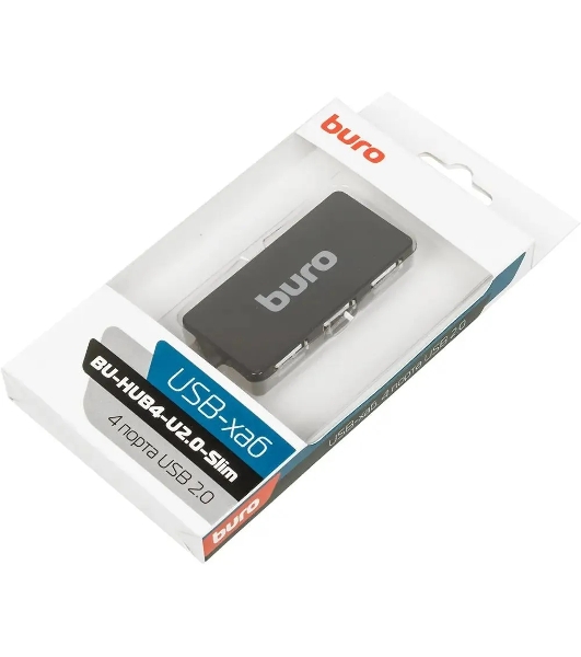 USB-концентратор Buro BU-HUB4-U2.0-Slim, USB, USB 4 порта, USB