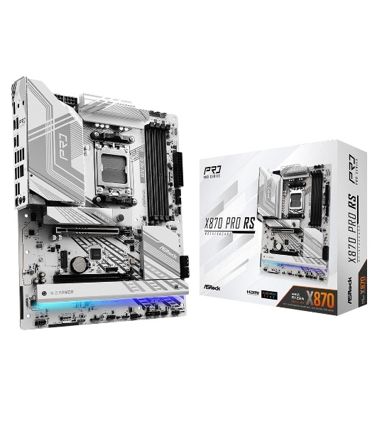 Материнская плата ASRock X870 PRO RS, AM5, AMD X870, 4xDDR5, 4xSATA, 3xM.2, 1xPCIe 5.0 x16, 1xPCIe 4.0 x4, 1xHDMI, 1x2.5Gb LAN, Wi-Fi 6E, BT 5.2, 2xUSB-C 40Gbps, 4xUSB-A 5Gbps, 6xUSB-A 2.0, 1xTOSLINK, 3x3.5 мм, 7.1, ATX