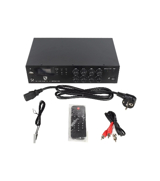 Микшер-усилитель Intrend ITMXAMP-120MT MP3, FM тюнер, USB, Bluetooth, 2хMic/3хLine входы, 1хLine выход,120 Вт, 4/8Ом/100V, IR-пульт в комплекте
