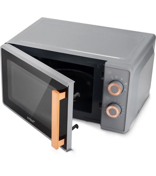Микроволновая печь Vitek VT-MW1920 серый/золотистый, 20 л, 700 Вт, переключатели — поворотный механизм