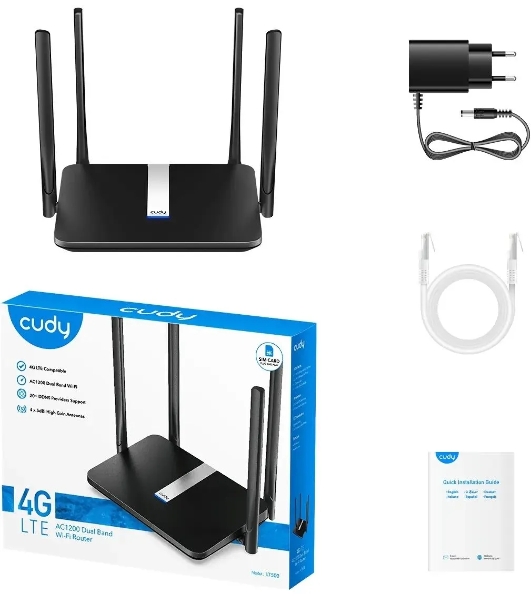 Роутер беспроводной Cudy LT500 AC1200 10/100BASE-TX/4G cat.4 черный