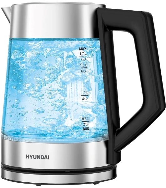 Чайник электрический Hyundai HYK-G4402 1.7 л, 2200 Вт, черный/серебристый корпус: стекло