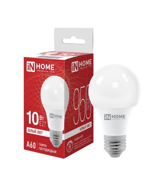 Лампа светодиодная IN HOME 4690612020211 LED-A60-VC 10Вт грушевидная 4000К нейтр. белый E27 950лм 230В