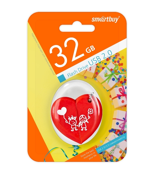 Флешка USB Smartbuy Wild Heart (SB32GbHeart), 32Gb, USB 2,0, R/W 25/15, красное Сердце