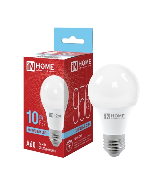 Лампа светодиодная IN HOME 4690612020228 LED-A60-VC 10Вт 230В E27 6500К