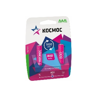 Аккумулятор AAA/R03 800мА.ч Ni-MH (блист.2шт) КОСМОС KOCR03NIMH(800MAH)