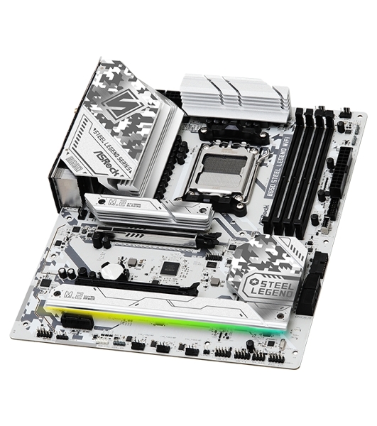 Материнская плата ASRock B650 Steel Legend WiFi, AM5, AMD B650, 4xDDR5, 4xSATA, 3xM.2, 1xPCIe 5.0 x16, 1xPCIe 3.0 x16, 1xPCIe 4.0 x1, 1xHDMI, 1xDP, 1x2.5Gb LAN, Wi-Fi 6E, Bluetooth 5.2, 1xUSB-C 20Gbps, 1xUSB-A 10Gbps, 4xUSB-A 5Gbps, 4xUSB-A 2.0, 2x3.5 мм, 7.1, ATX