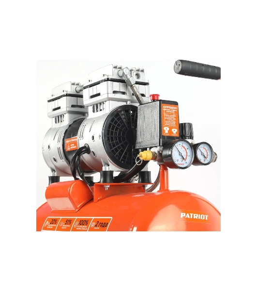 Компрессор Patriot WO 24-160 525306375 Безмасляный; Мощн. 1,1 кВт; Напр. 230В Об. двиг.: 2850 об/мин; Производительность: 160 л/мин; Объем ресивера: 24 л; Давление: 8 бар