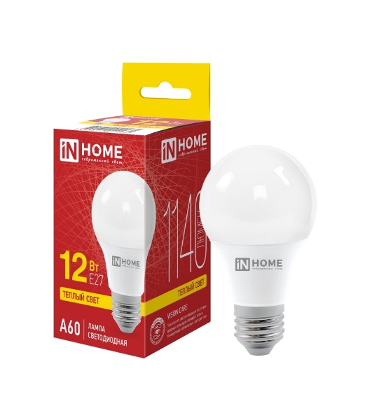 Лампа светодиодная IN HOME 4690612020235 LED-A60-VC 12 Вт 230В E27 3000К