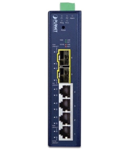 Коммутатор Planet IGS-4215-4T2S IP30 Industrial L2/L4 4-Port 10/100/1000T + 2-Port 100/1000X SFP Managed Switch (-40~75 degrees C, dual redundant power input on 9~48VDC/24VAC terminal block, supports ERPS Ring, CloudViewer app, MQTT and Cybersecurity feature)