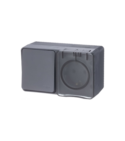 Блок ОП AtlasDesign Profi54 розетка 16А 250В с заземл. защ. шторки + 1-кл. выключатель 10А IP54 антрацит SchE