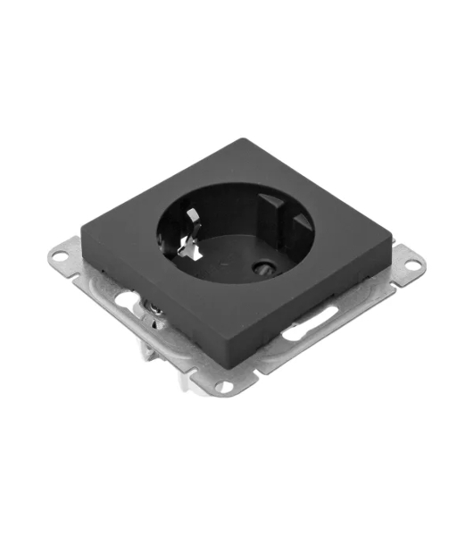 Механизм розетки EKF UP1-SOB-111 16А, с заземлением, со шторками, черный Эпика