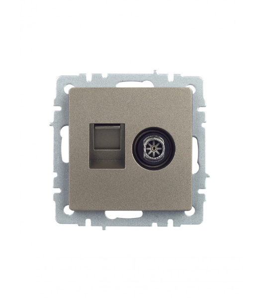 Розетка телевизионная двойная TV+RJ45 IEK Brite РТВ/РК12-БрШ (BR-AK20-1-K37) кат.5E шампань