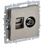 Розетка телевизионная двойная TV+RJ45 IEK Brite РТВ/РК12-БрШ (BR-AK20-1-K37) кат.5E шампань, фото 1